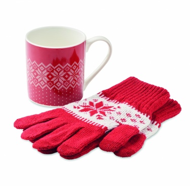 Logo trade promotional giveaways picture of: Winter gift mug and gloves set